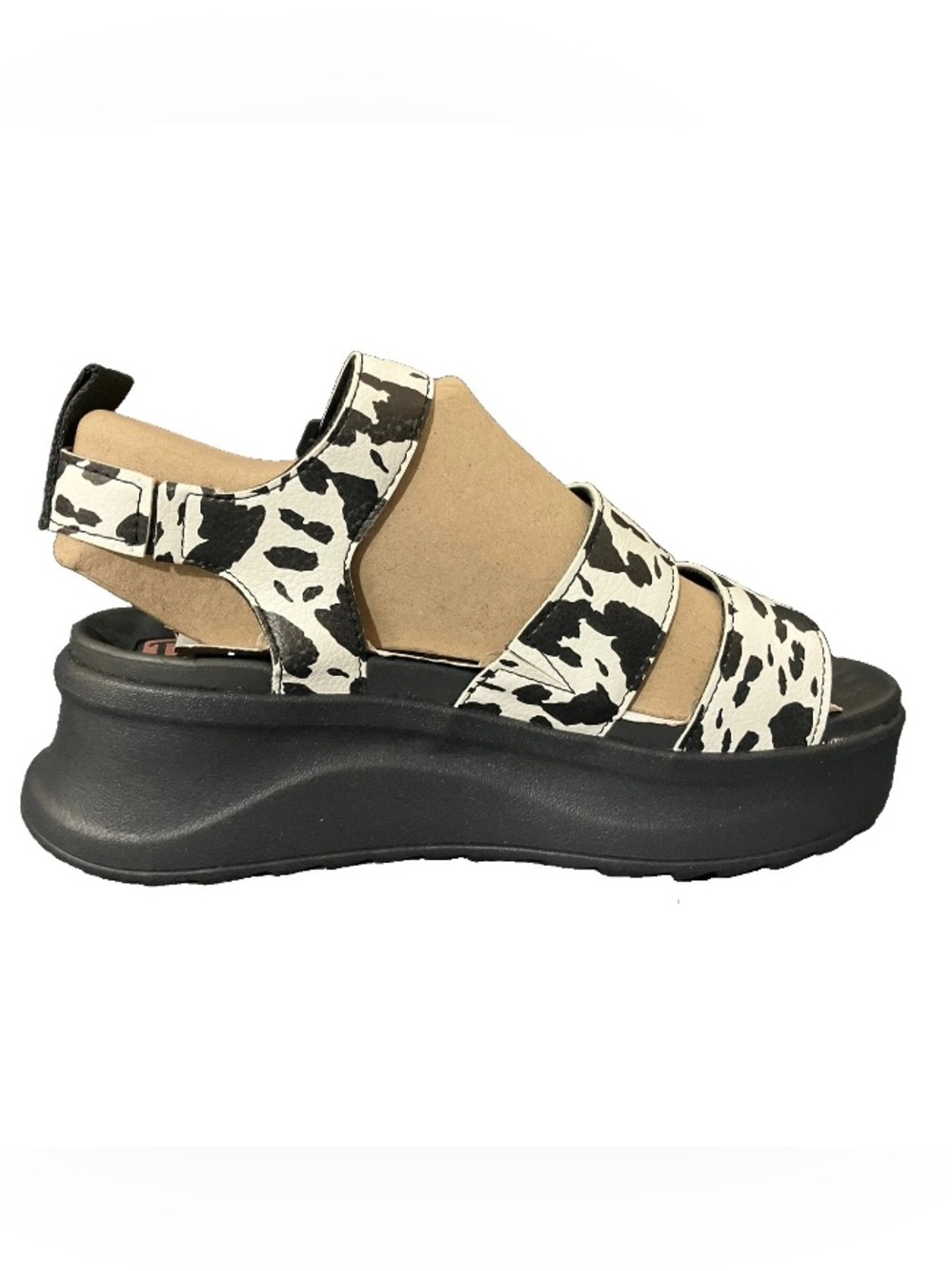 Hey Dude Women's 7 Delray Buckle Animal Slingback Sandals Black White Cow Print